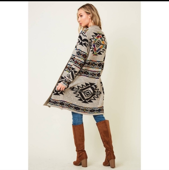 New Boho Aztec Print Cardigan Sweater - Picture 5 of 5